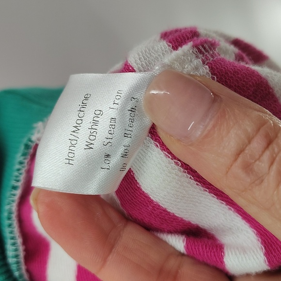 Pink White Stripe Green Trim Sweatshirt Size Large Oversized - Picture 4 of 5